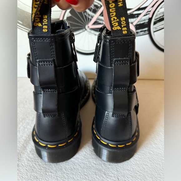 DR MARTENS CRISTOFOR BLACK LEATHER HARNESS LACE UP MOTO BOOTS NEW - Picture 9 of 16